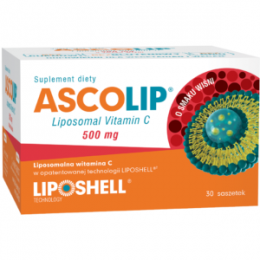 ASCOLIP®  Хранителна добавка  Липозомен Витамин С 500 мг. 14 бр. сашета в кутия с вкус на череша